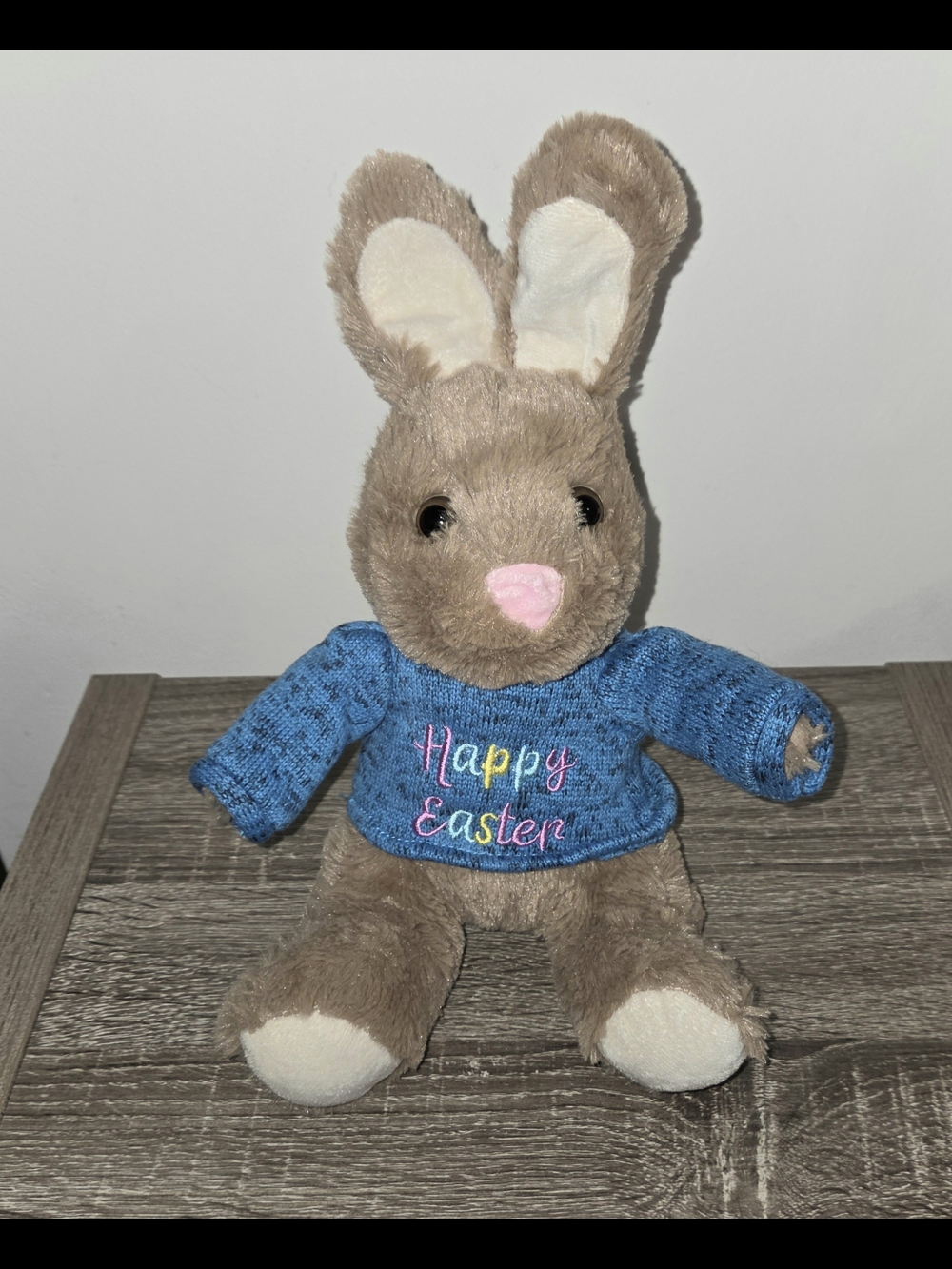 Goffa Happy Easter Bunny Rabbit w/Blue Sweater Plush Stuffed Animal 11"
